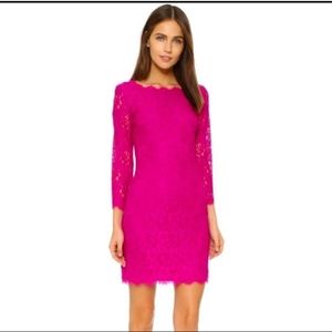 Diane Von Furstenberg Zarita in Hot Rose Pink Lace Zip V- Back - 2